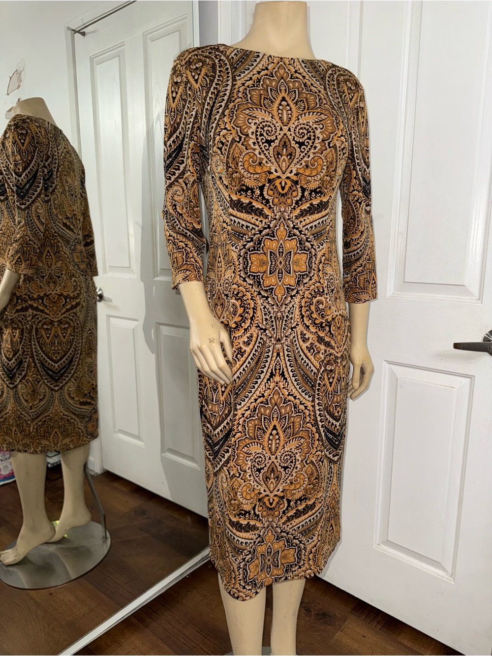 Maggie L Apricot Paisley Pencil Dress